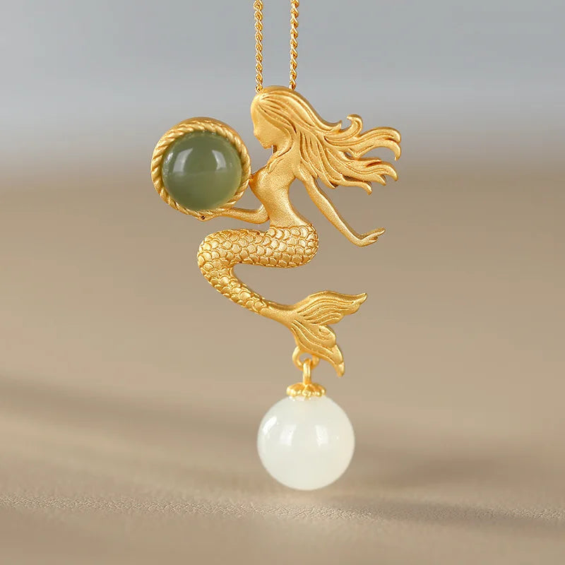 Jade Mermaid Necklace Chain 999 Pendants for Women