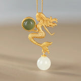 Jade Mermaid Necklace Chain 999 Pendants for Women