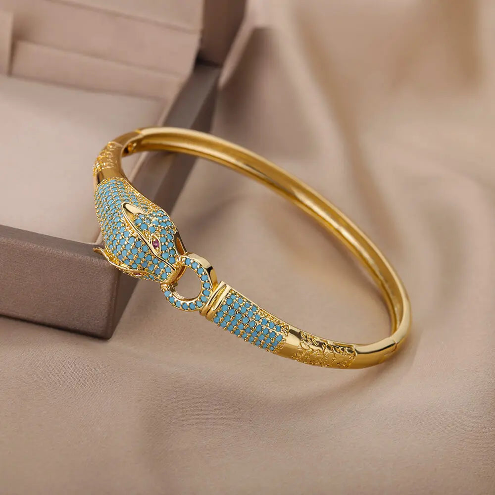 Zircon Animal Bangle Bracelet Stainless Steel Leopard Bangles