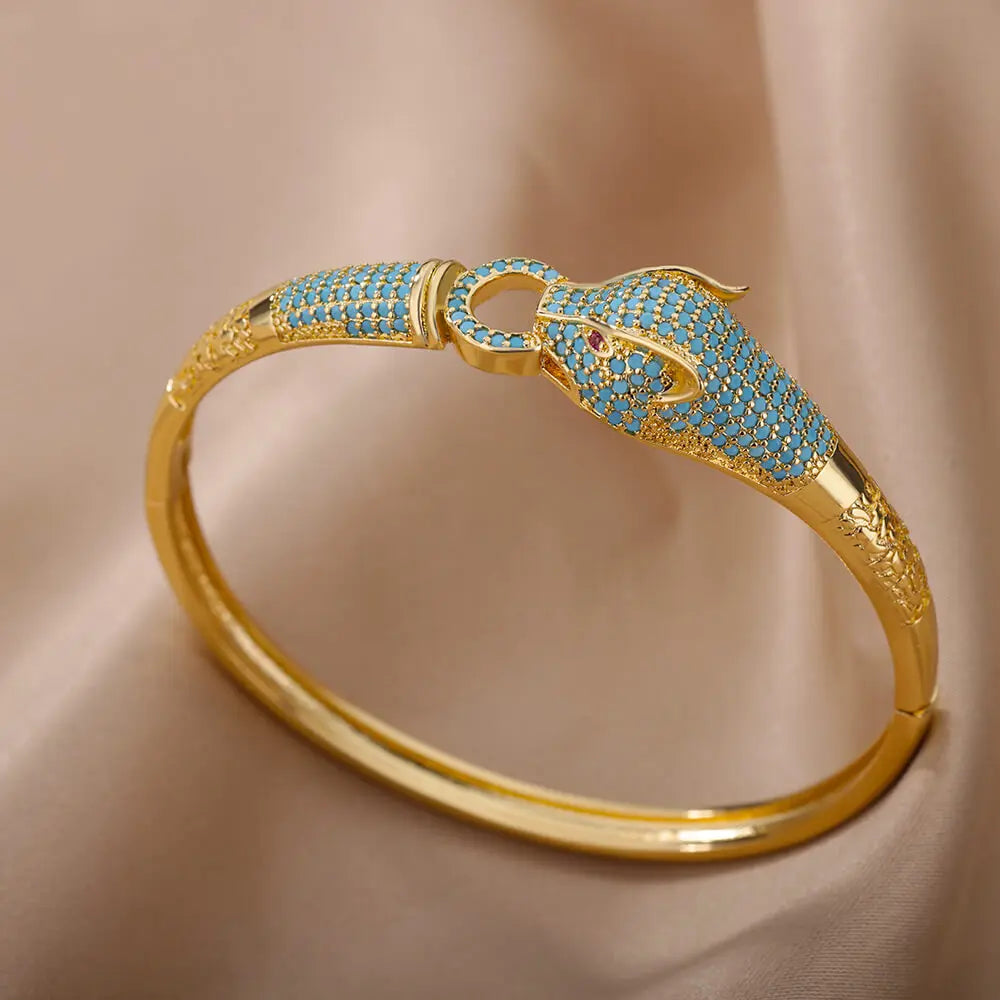 Zircon Animal Bangle Bracelet Stainless Steel Leopard Bangles