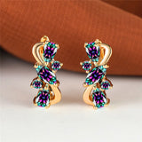 Zircon Pear Cut Hoop Earrings Multicolor Crystal Water Drop Stone Earrings