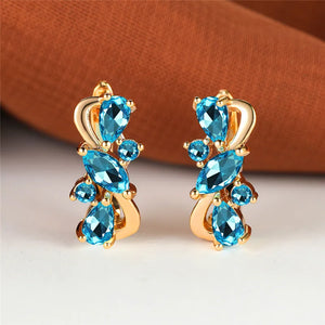 Zircon Pear Cut Hoop Earrings Multicolor Crystal Water Drop Stone Earrings