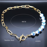 Porcelain Beads Necklace for Women Stainless Steel Ceramic Choker Necklaces