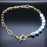 Porcelain Beads Necklace for Women Stainless Steel Ceramic Choker Necklaces