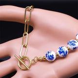 Porcelain Beads Necklace for Women Stainless Steel Ceramic Choker Necklaces