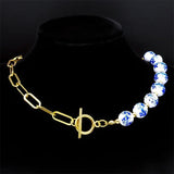 Porcelain Beads Necklace for Women Stainless Steel Ceramic Choker Necklaces