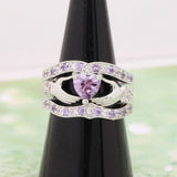 Purple Princess Wedding Band Crown Heart Zirconia Engagement Ring Sets