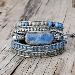 Crystal Double Ring Woven Charm 5 Strands Wrap Bracelet Boho Women Leather