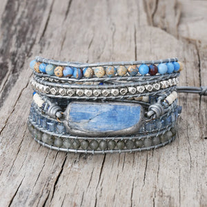 Crystal Double Ring Woven Charm 5 Strands Wrap Bracelet Boho Women Leather