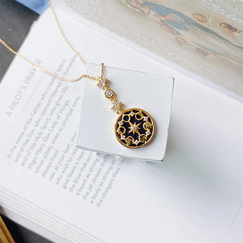 Sandstone Sun Moon Stars Sterling Silver Necklace