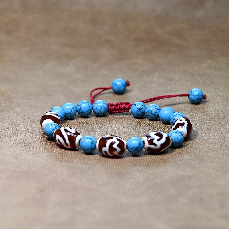 Turquoise Beads Red&White Tibet Louts DZI Bracelet