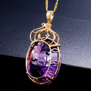 18K Purple Big Zircon Charm Pendant Necklace For Women