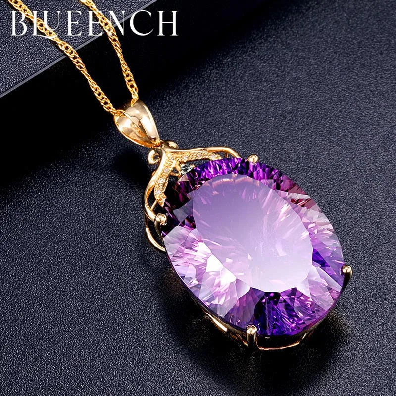 18K Purple Big Zircon Charm Pendant Necklace For Women
