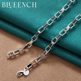 925 Silver 4mm Checkered Hollow Necklace Women Wedding Charm Jewelry