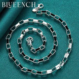 925 Silver 4mm Checkered Hollow Necklace Women Wedding Charm Jewelry