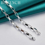 925 Silver 4mm Checkered Hollow Necklace Women Wedding Charm Jewelry
