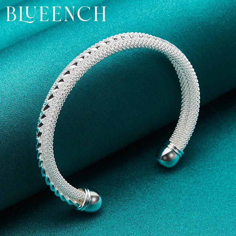 925 Silver 60mm Wide-Faced Mesh Bracelet for Women's Wedding Party