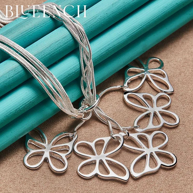 925 Silver Butterfly Cutout Necklace Women Glamour Jewelry