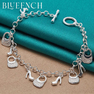 925 Silver Butterfly Bag Pendant Bracelet Wedding Jewelry