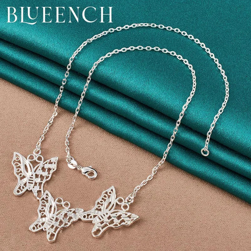 925 Silver Butterfly Pendant Necklace Thin Chain Wedding Jewelry