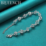925 Silver Checkered Link Bracelet for Ladies Party Glamour Jewelry
