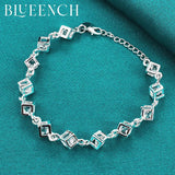 925 Silver Checkered Link Bracelet for Ladies Party Glamour Jewelry