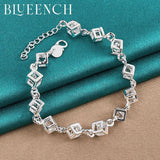 925 Silver Checkered Link Bracelet for Ladies Party Glamour Jewelry