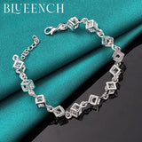 925 Silver Checkered Link Bracelet for Ladies Party Glamour Jewelry