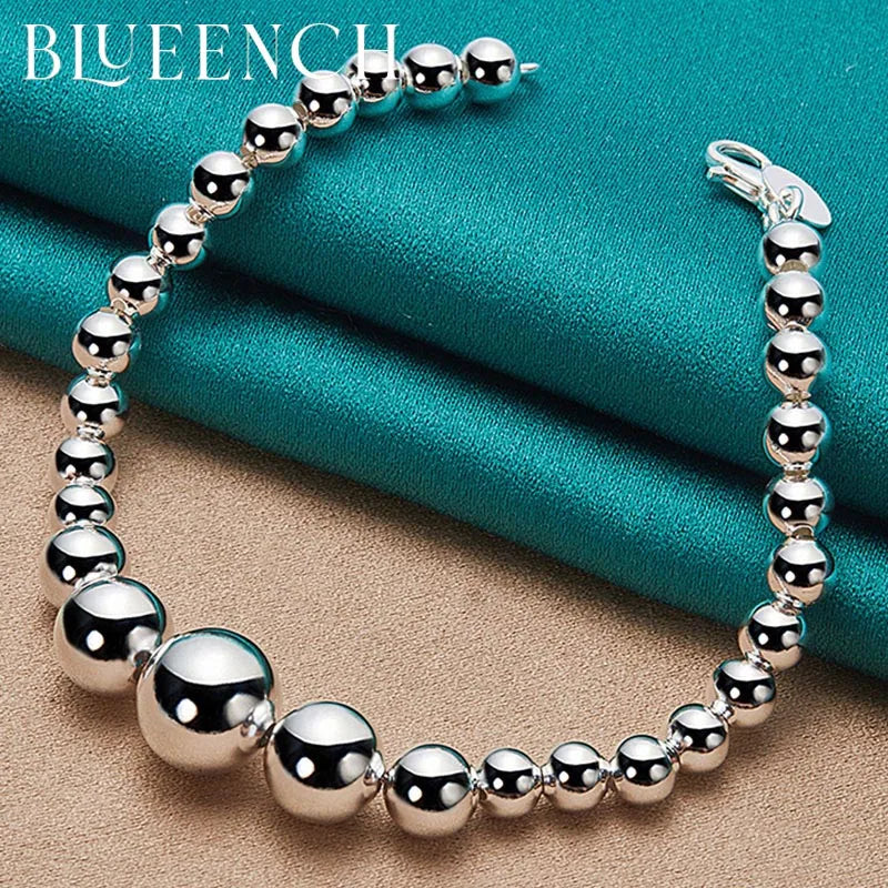 925 Silver Round Bead Bracelet Men's and Women's Charm Jewelry