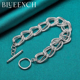 925 Silver Double Link OT Buckle Bracelet Women Jewelry