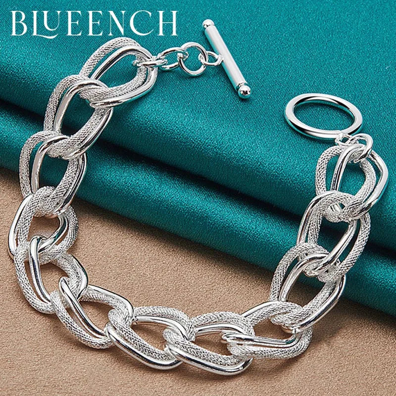 925 Silver Double Link OT Buckle Bracelet Women Jewelry