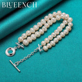 925 Silver Double Pearl OT Chain Bracelet Wedding Jewelry