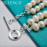 925 Silver Double Pearl OT Chain Bracelet Wedding Jewelry