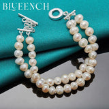925 Silver Double Pearl OT Chain Bracelet Wedding Jewelry