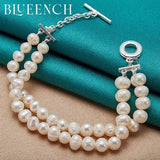925 Silver Double Pearl OT Chain Bracelet Wedding Jewelry