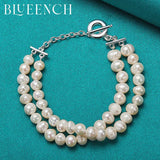 925 Silver Double Pearl OT Chain Bracelet Wedding Jewelry