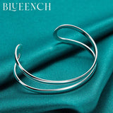 925 Silver Double Tube Bangles Bracelets Women Wedding Party Charm Jewelry