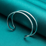 925 Silver Double Tube Bangles Bracelets Women Wedding Party Charm Jewelry