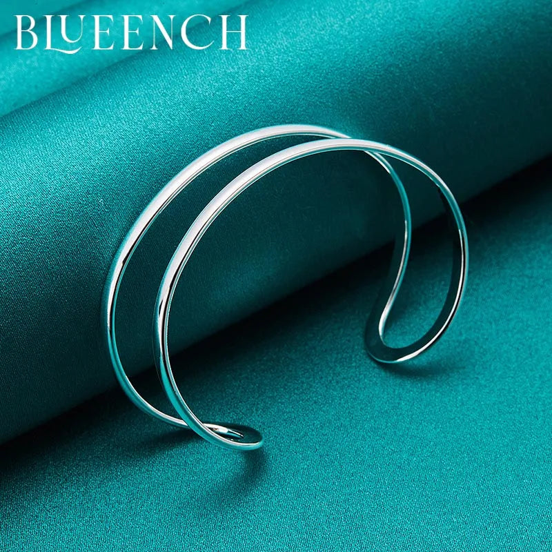 925 Silver Double Tube Bangles Bracelets Women Wedding Party Charm Jewelry