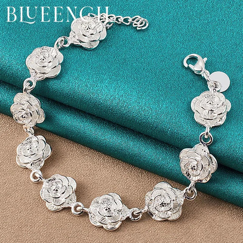 925 Silver Flower Bracelet for Ladies Wedding Party Jewelry