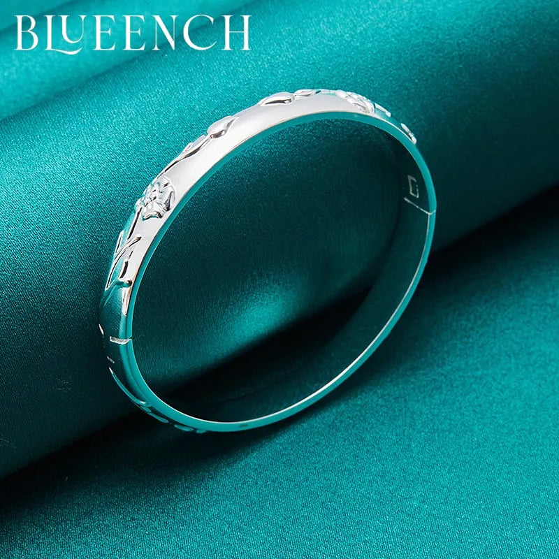 925 Silver Engraved Flower Bracelet for Women