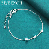 925 Sterling Silver Fine Chain Five Square Bracelet for Women