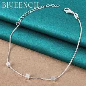 925 Sterling Silver Fine Chain Five Square Bracelet for Women