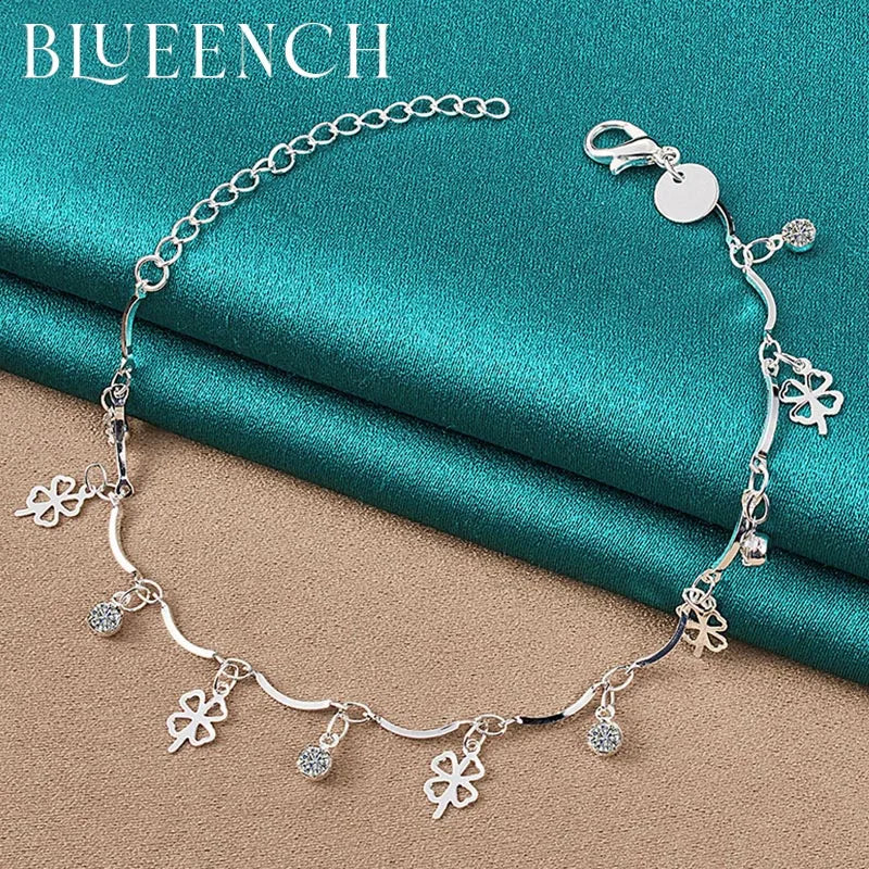 925 Silver 4-Leaf Clover Bracelet for Women's Wedding