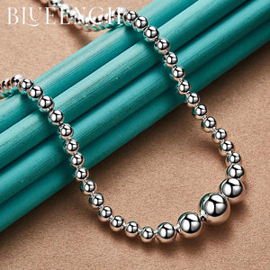 925 Silver Ball Bead Necklace Men Women Wedding Jewelry