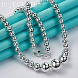 925 Silver Ball Bead Necklace Men Women Wedding Jewelry