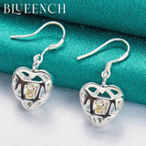 925 Silver Heart Peach Cutout Drop Earrings for Women