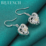 925 Silver Heart Peach Cutout Drop Earrings for Women