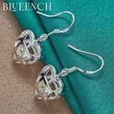 925 Silver Heart Peach Cutout Drop Earrings for Women
