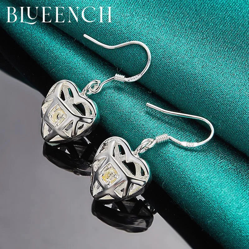 925 Silver Heart Peach Cutout Drop Earrings for Women